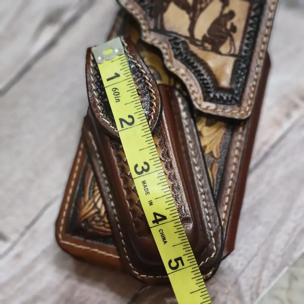 Praying Cowboy Western Leather Phone Holstor W Knife Sheath LARGE 7x4